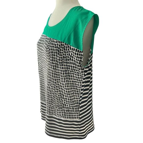 Calvin Klein Top Womens sz L Large Color block striped mosaic cap sleeves office - Picture 2 of 7